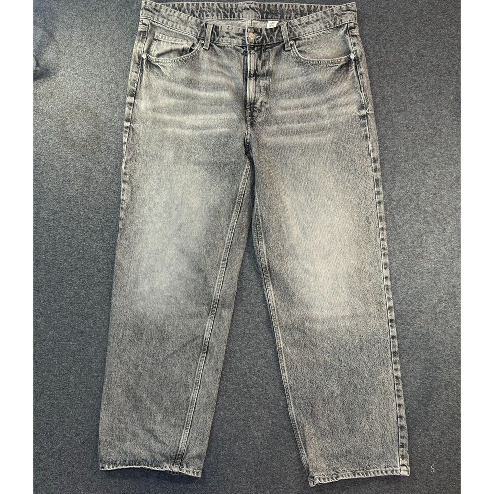 H&M &DENIM Baggy Low Waist Wide Leg Faded Grey Acid Wash Jeans